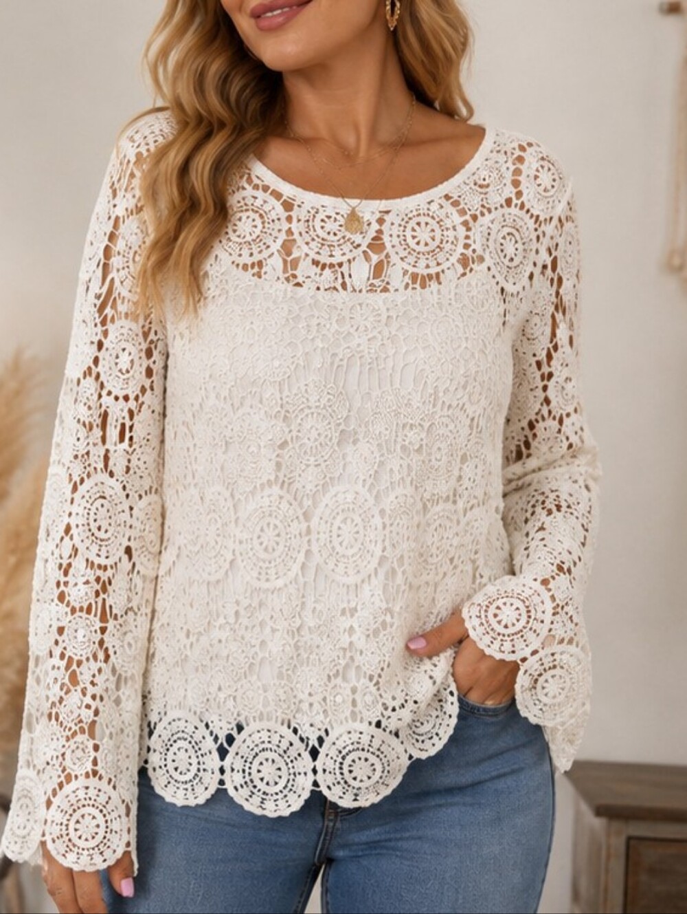 Crochet Lace Long Sleeve Top SIZE‎ 14